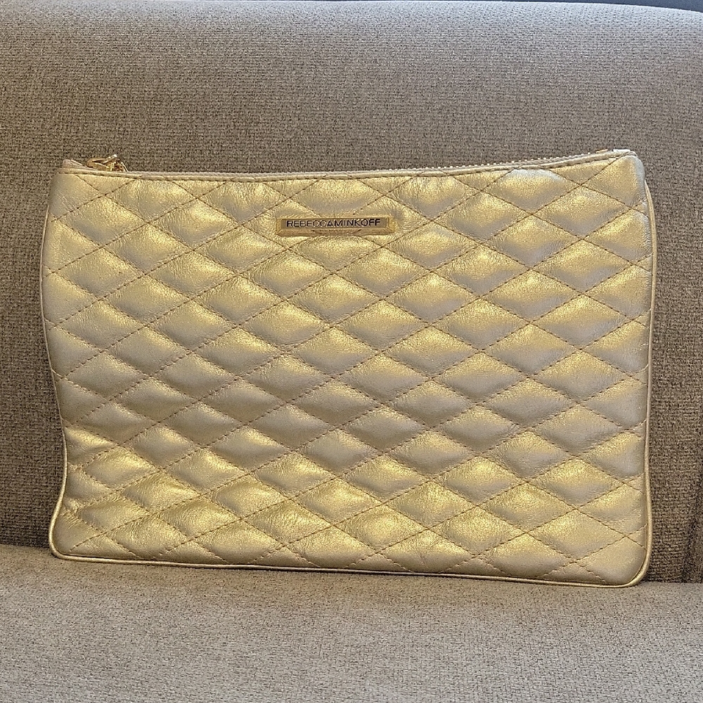 Rebecca Minkoff Quilted Gold Clutch Ipad Tech Pouch